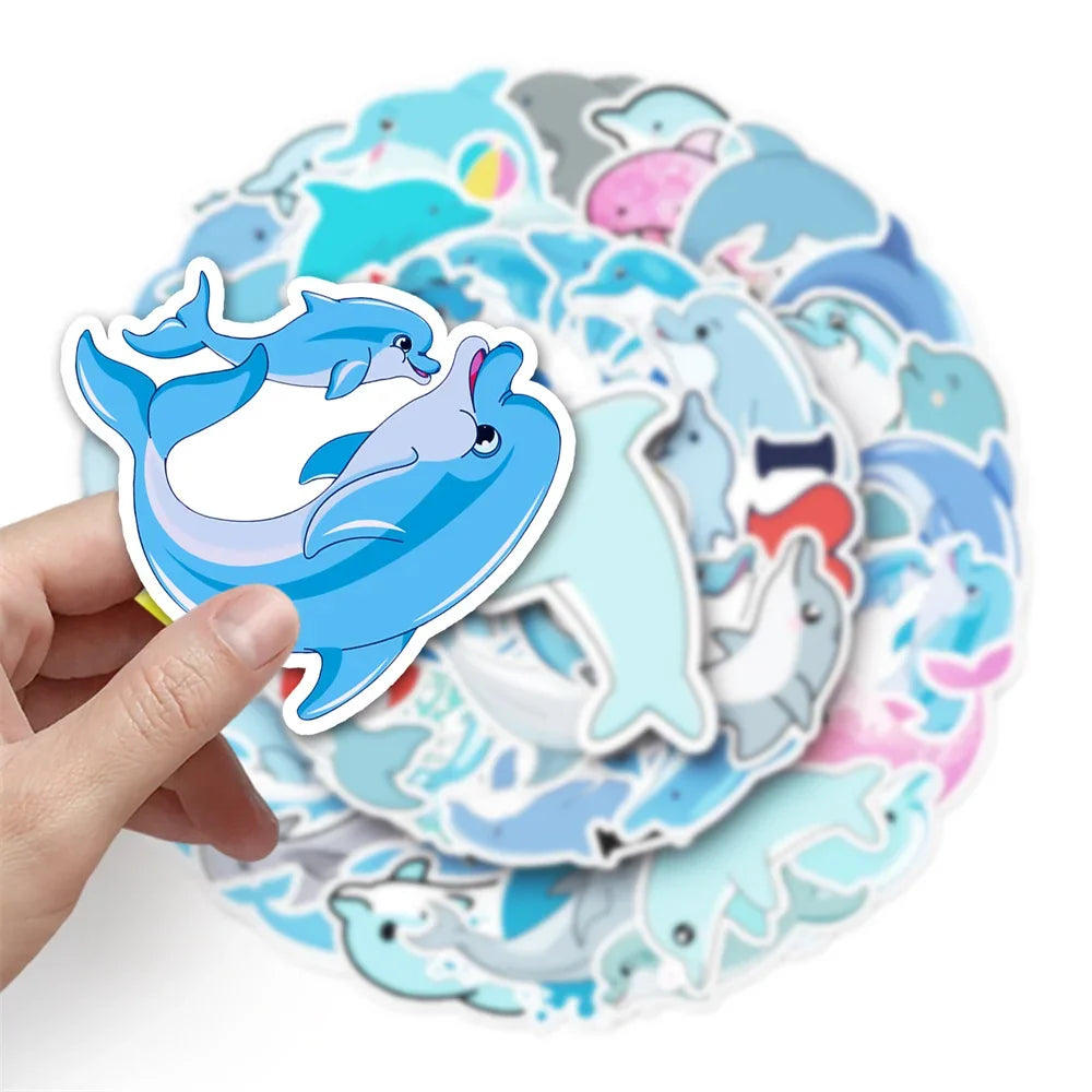 50PCS Cute Dolphin Cartoon Sticker Toy Luggage Laptop iPad Skateboard Phone DIY Water Cup Guitar Fridge Sticker