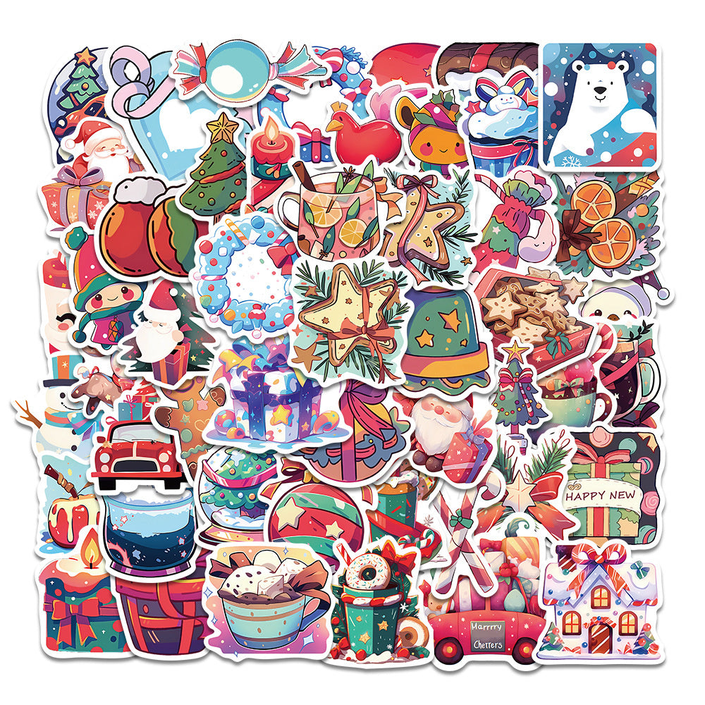 50PCS Christmas Gift Doodle Stickers, Cute Cartoon Holiday Vinyl Decals for Xmas Gifts, Cards, and Festive Decor