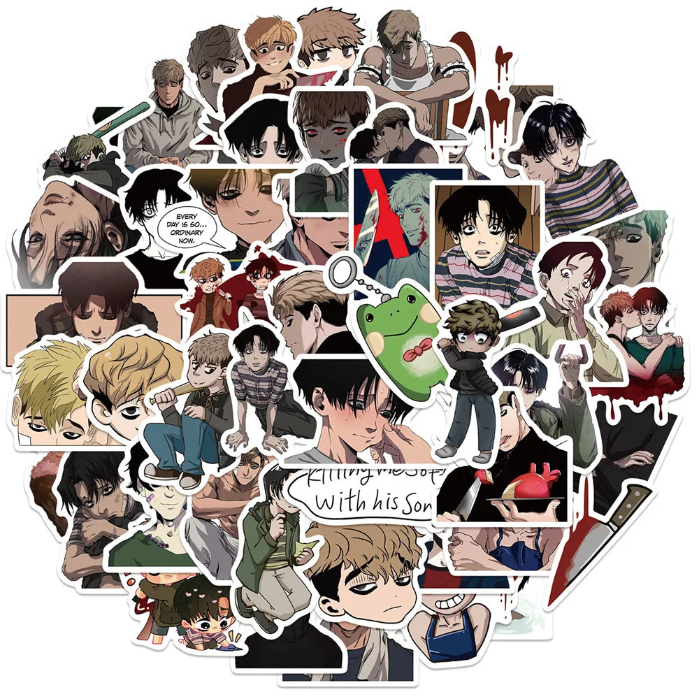 50PCS cartoon and anime killing track graffiti stickers, personalized and fashionable DIY creative decorative stickers, toys, refrigerators, skateboards, water cups, helmets, and popular exquisite stickers