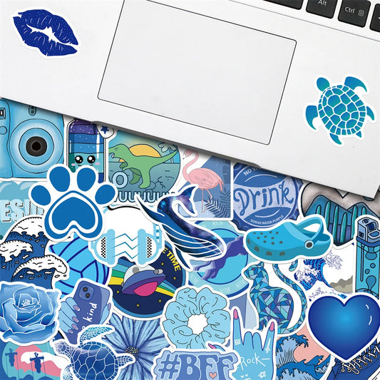 100PCS Blue Small Fresh Mix Graffiti Stickers Personalized Fashion Creative Trend DIY Decorative Stickers Refrigerator Helmet Guitar Skateboard Popular Decals Toys