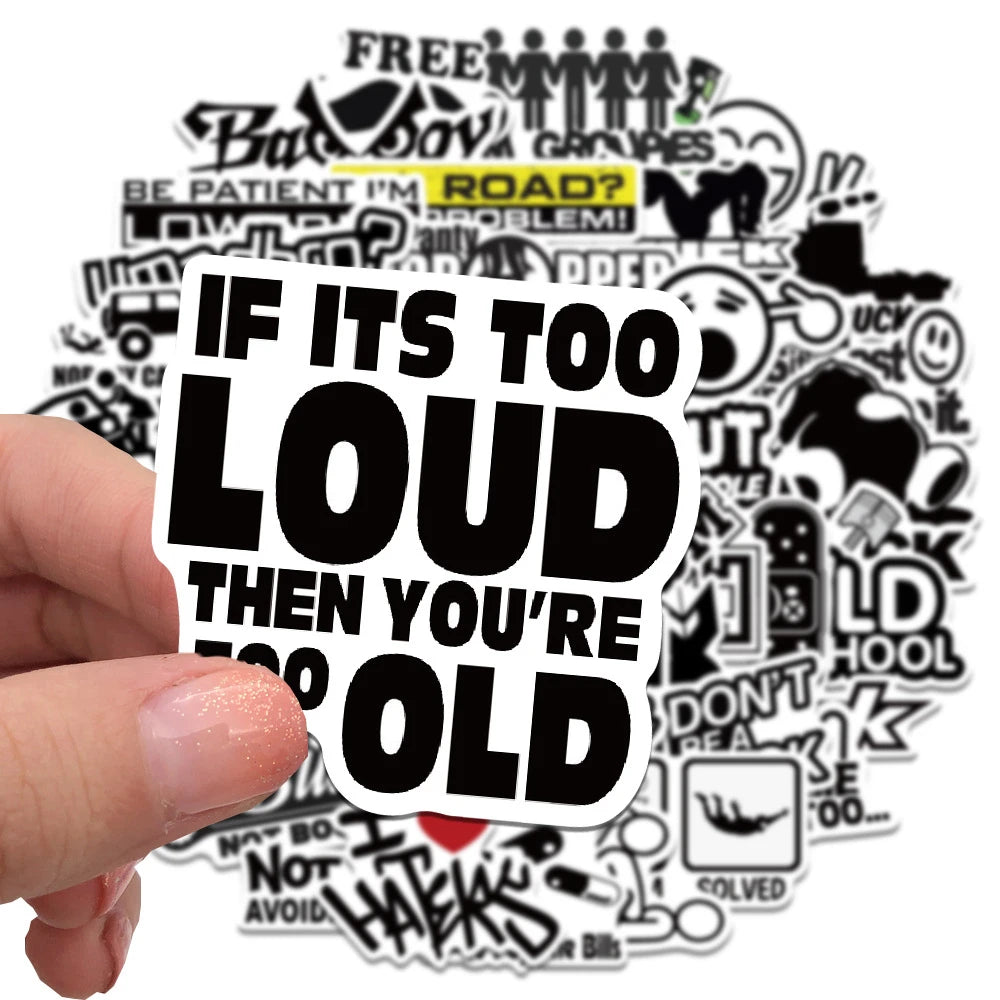 50PCS Cartoon JDM Text Trend Creative Graffiti Sticker Bike Skateboard Car Helmet Laptop Computer