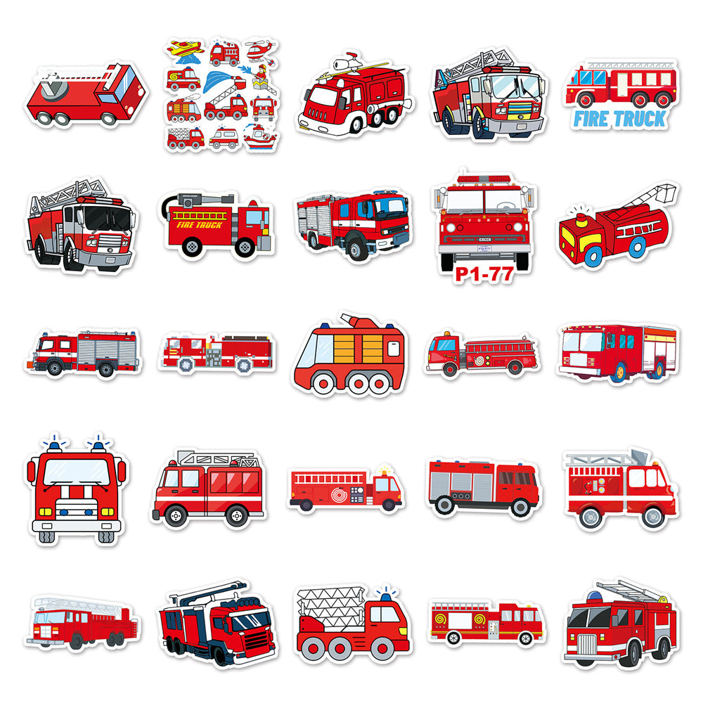 50PCS Fire Truck Stickers - Emergency Vehicle Decals for Kids, Lunch Boxes, Water Bottles & Firefighter Theme Gifts