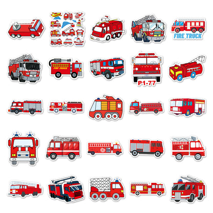 50PCS Fire Truck Stickers - Emergency Vehicle Decals for Kids, Lunch Boxes, Water Bottles & Firefighter Theme Gifts