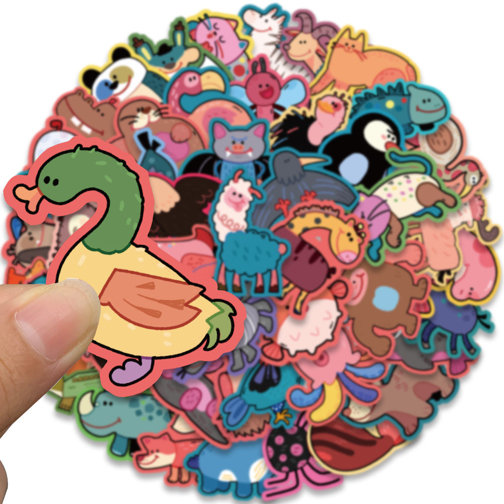 50PCS Cartoon Cute Animal Doodle Stickers Exquisite, Fashionable, Creative DIY Journal Decorations Suitable for Skateboards, Guitars, Laptops, Helmets, and Stationery Boxes