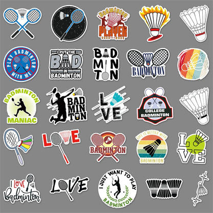 50PCS Badminton Sport Stickers - Racket & Shuttlecock Decals for Water Bottles, Laptops, Gym Bags & Sports Fan Gifts