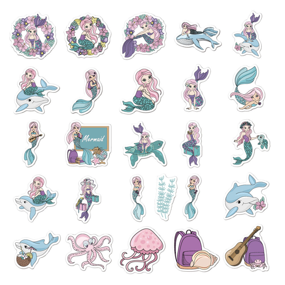 50PCS Mermaid Anthropocene Stickers - Oceanic Hybridity Decals for Aquatic Identity Journals, Post-Human Ecology Maps & Coastal Myth Adaptation Projects