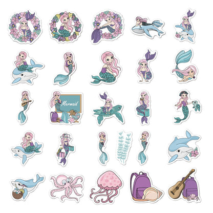50PCS Mermaid Anthropocene Stickers - Oceanic Hybridity Decals for Aquatic Identity Journals, Post-Human Ecology Maps & Coastal Myth Adaptation Projects