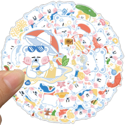 50PCS of cute cartoon white bear animal creative graffiti stickers, personalized and fashionable creative DIY exquisite decorative decals, bicycle, skateboard, car helmet, laptop, popular sticker toys