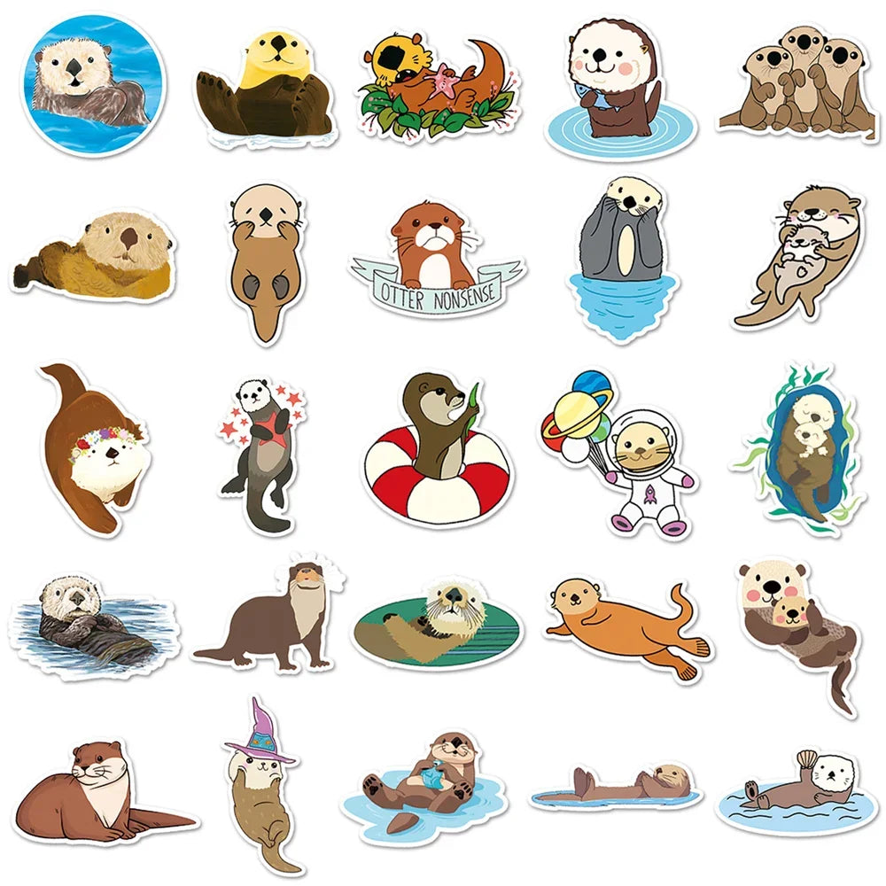 50PCS Otter Cute Cartoon Graffiti Waterproof Sticker Toy Decoration DIY Notebook Gift iPad Guitar Cup Suitcase