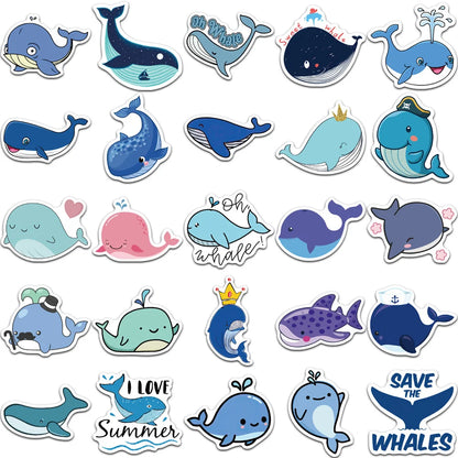 50PCS of cute cartoon whale and Marine animal graffiti stickers, personalized and fashionable DIY creative and exquisite decorative stickers, refrigerator, skateboard, water cup, helmet, guitar, popular sticker toys
