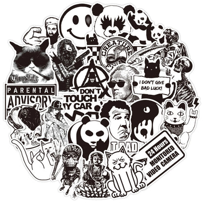 100 pieces of cartoon black and white cool punk graffiti stickers, personalized, fashionable and creative DIY beautiful and trendy decorative decal toys, skateboards, refrigerators, suitcases, laptops, popular stickers