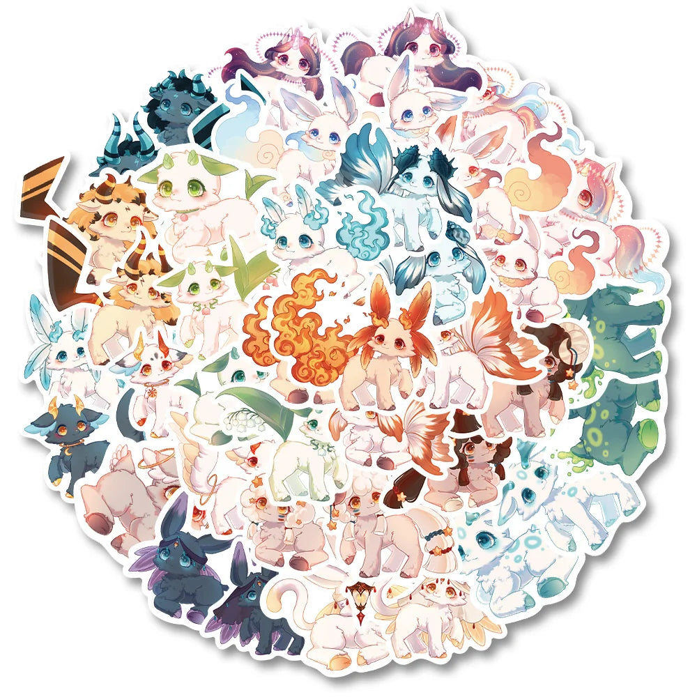 40PCS of cute graffiti stickers featuring fantasy creatures, personalized, fashionable and creative DIY exquisite decorative stickers, notebooks, children's gifts, ipads, guitars, helmets, and popular decal toys