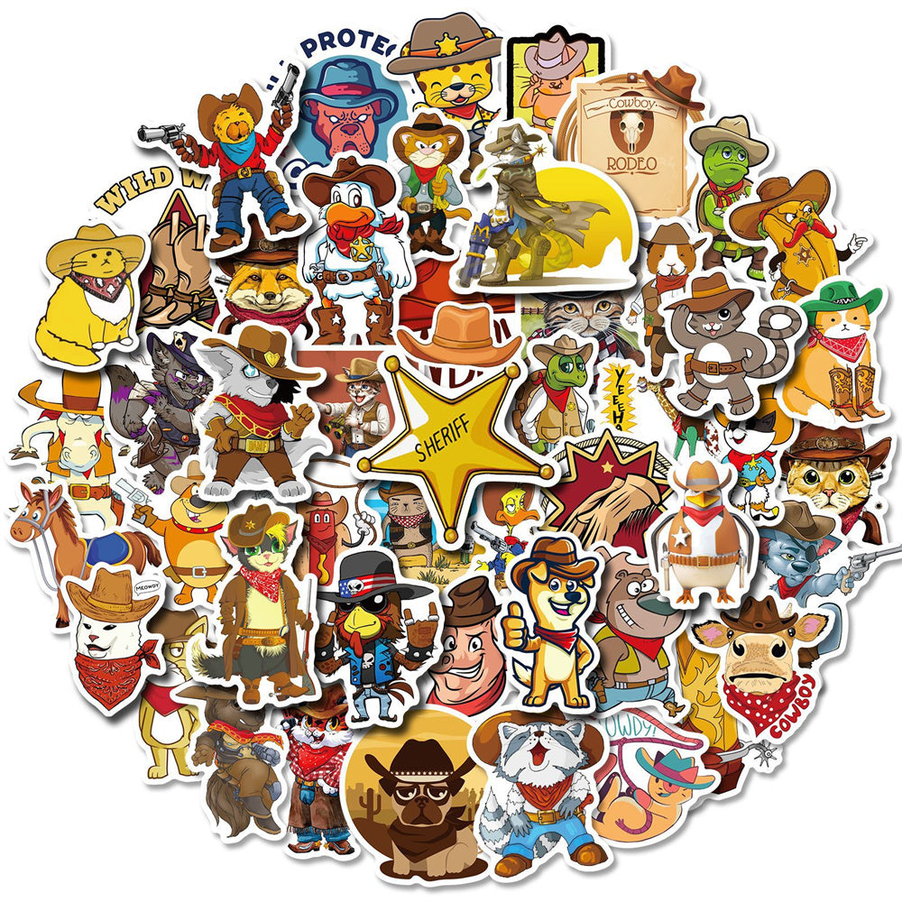 50PCS Cartoon Western Cowboy Animal Character Doodle Stickers Perfect for Suitcases, Refrigerators, Laptops, Skateboards, Water Bottles Exquisite DIY Journal Decorative Decals