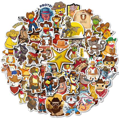 50PCS Cartoon Western Cowboy Animal Character Doodle Stickers Perfect for Suitcases, Refrigerators, Laptops, Skateboards, Water Bottles Exquisite DIY Journal Decorative Decals