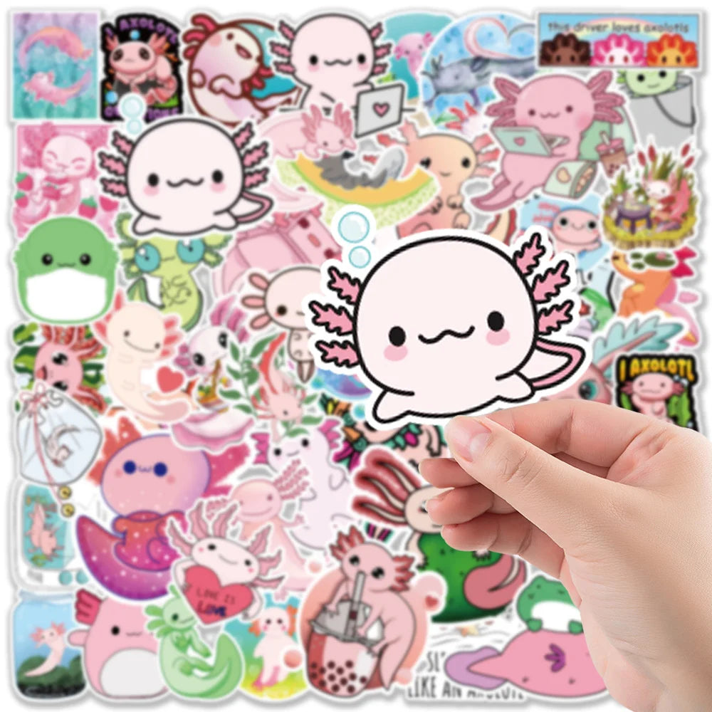 50PCS Cartoon Fresh Cut Axolotl Refrigerator Notebook Personalized Graffiti Waterproof Decorative Sticker Guitar