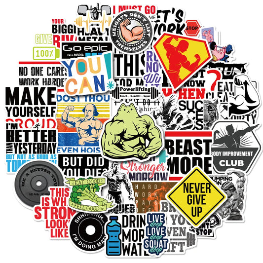 50PCS Fitness Inspirational Culture Cartoon Graffiti Waterproof Stickers Creative Decoration Fashion HelmetDecals