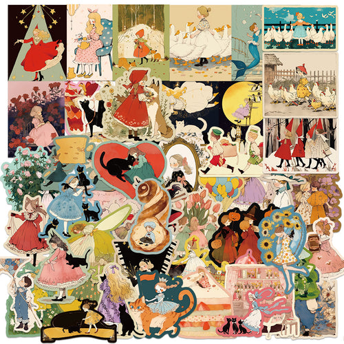 50PCS Fairy Tale Doodle Stickers, Cute Cartoon Storybook Decals for Whimsical Journals and Dreamy Vibes