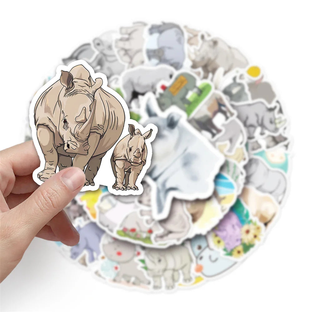 50PCS Rhinoceros Animal Cartoon Graffiti Waterproof Sticker Creative Decoration Refrigerator Skateboard Water Cup