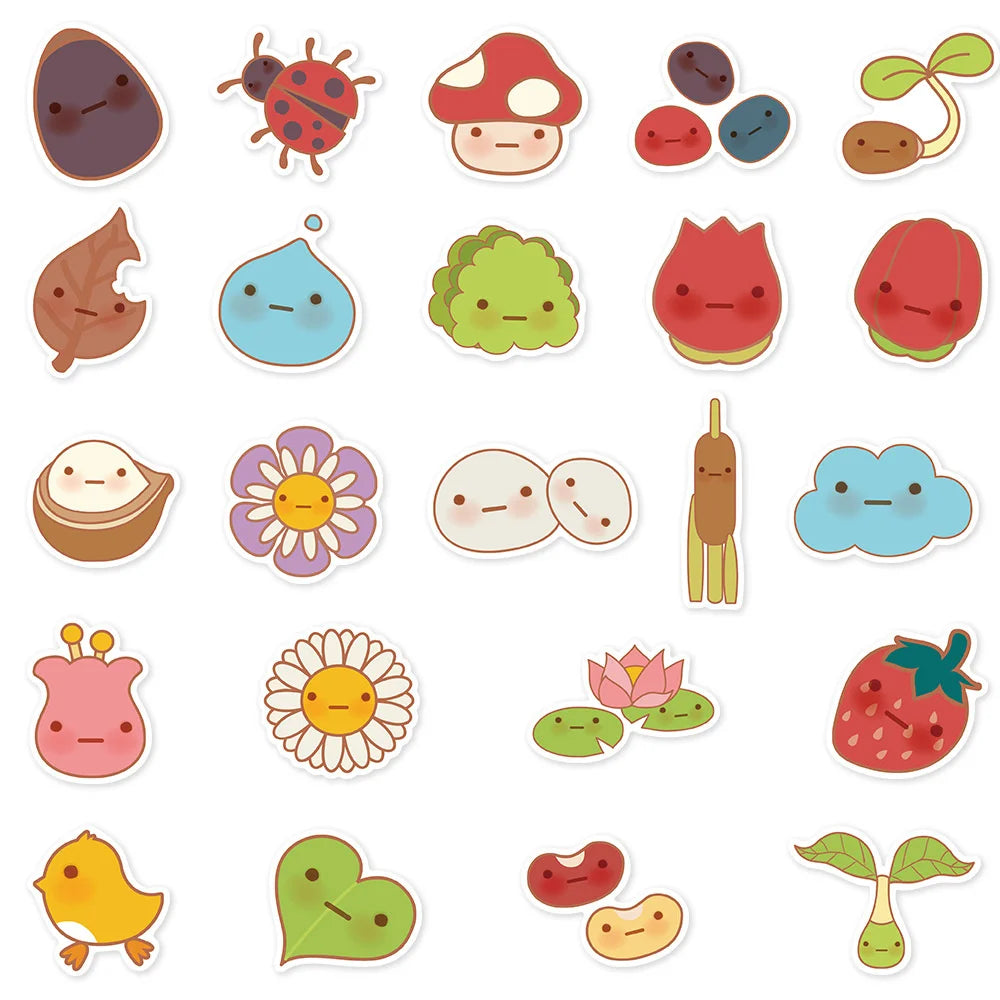 43PCS Cartoon Cute Plants Graffiti Stickers Personality Fashion Creative DIY Decoration Stickers Refrigerator Water Cup Skateboard Guitar Helmet Popular Decals Toys