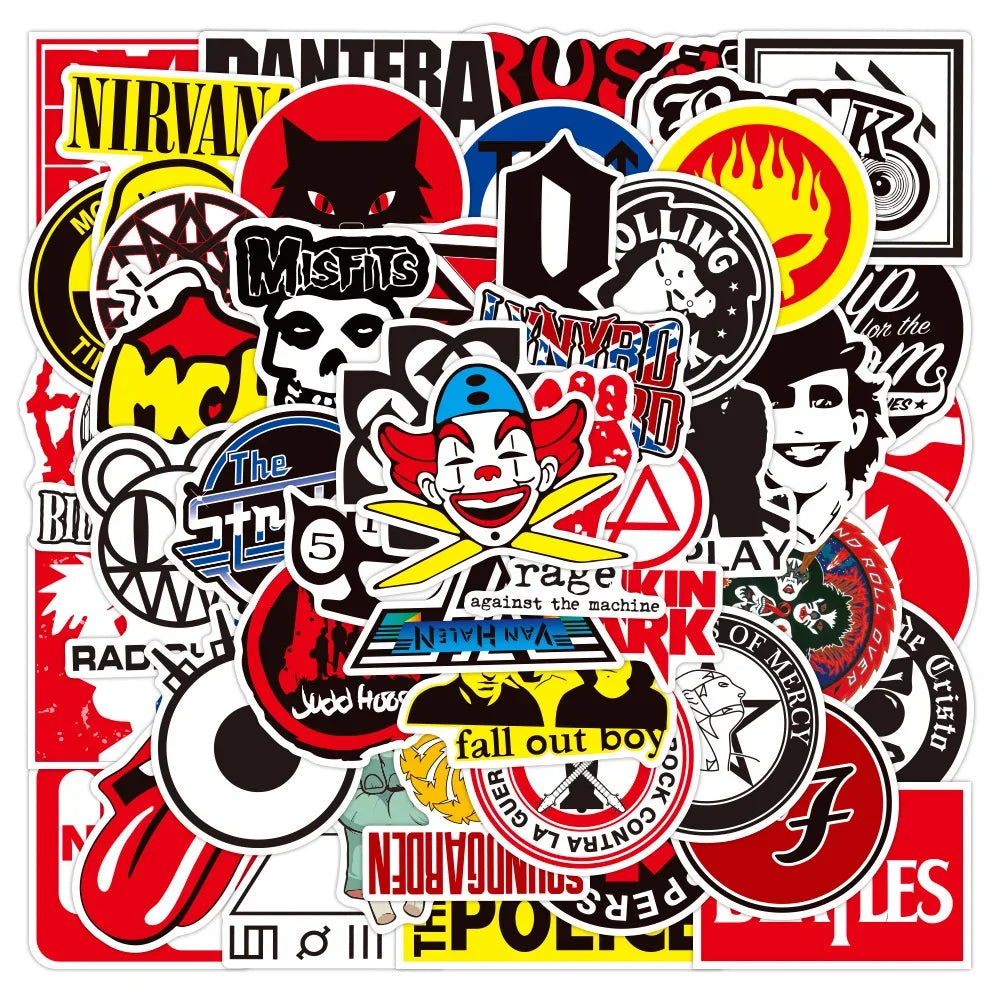 100PCS Rock Rock Band Sticker Graffiti Waterproof Skateboard Sticker Personalized Luggage Laptop Sticker