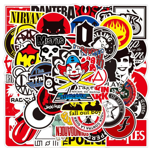 100PCS Rock Rock Band Sticker Graffiti Waterproof Skateboard Sticker Personalized Luggage Laptop Sticker