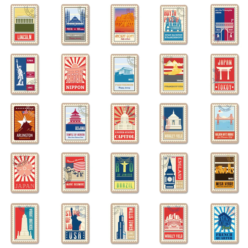 100PCS World Landmark Personalized Sticker Waterproof City Map Creative Notebook Mobile Phone Graffiti Skateboard
