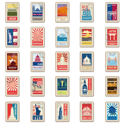100PCS World Landmark Personalized Sticker Waterproof City Map Creative Notebook Mobile Phone Graffiti Skateboard