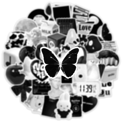 50PCS Ins Simple Black and White Cartoon Graffiti Waterproof Stickers Personalized Creative Trend Water CupHelmet