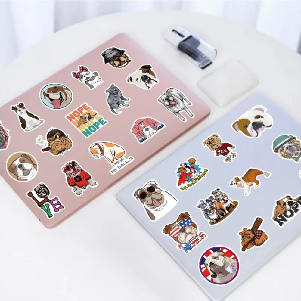 50PCS Cute Cartoon Bulldog Animal Doodle Stickers Perfect for Skateboards, Bags, Water Bottles, Helmets Creative Desktop Decor Decals