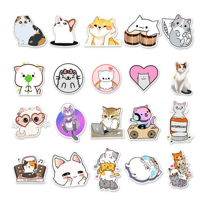 50PCS Cute Kitten Cartoon Graffiti Stickers Personalized Fashion Creative Trend Exquisite Decorative Decals Toys for Suitcase Phone Case Water Cup Laptop Popular Stickers