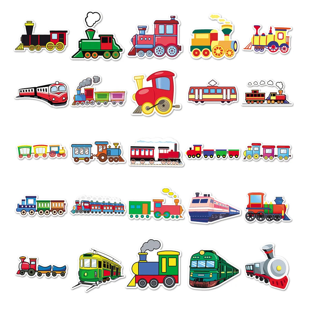 50 pieces of cartoon train graffiti stickers, personalized, fashionable and creative DIY decorative sticker toys, refrigerator, guitar, water cup, helmet, popular stickers