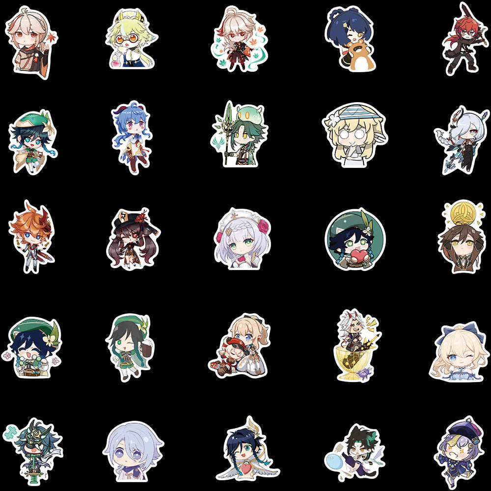 50PCS Cartoon Genshin Impact Character Doodle Stickers Perfect for laptops, luggage, water bottles, helmets, skateboards, pencil cases Exquisite creative decorative decals