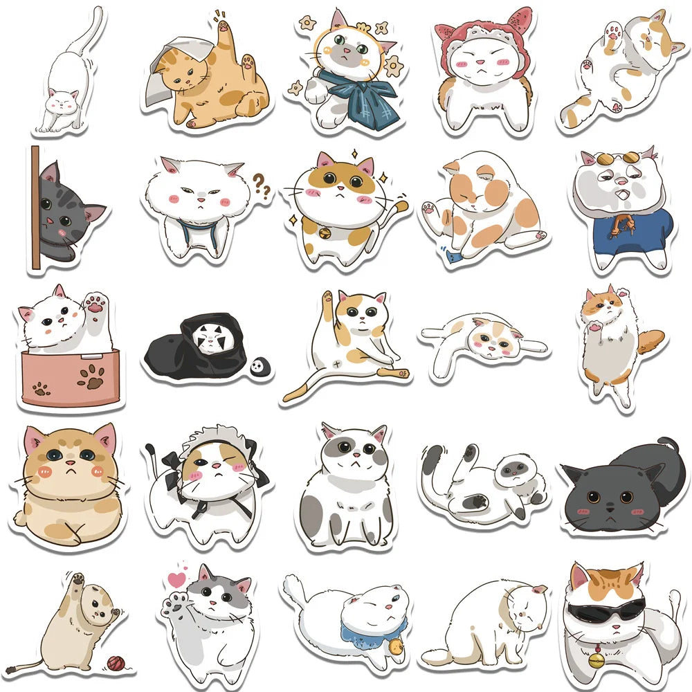 62PCS Cute Cartoon Cat Stationery Sticker Luggage Computer IPad Skateboard Helmet Water Cup Waterproof Sticker