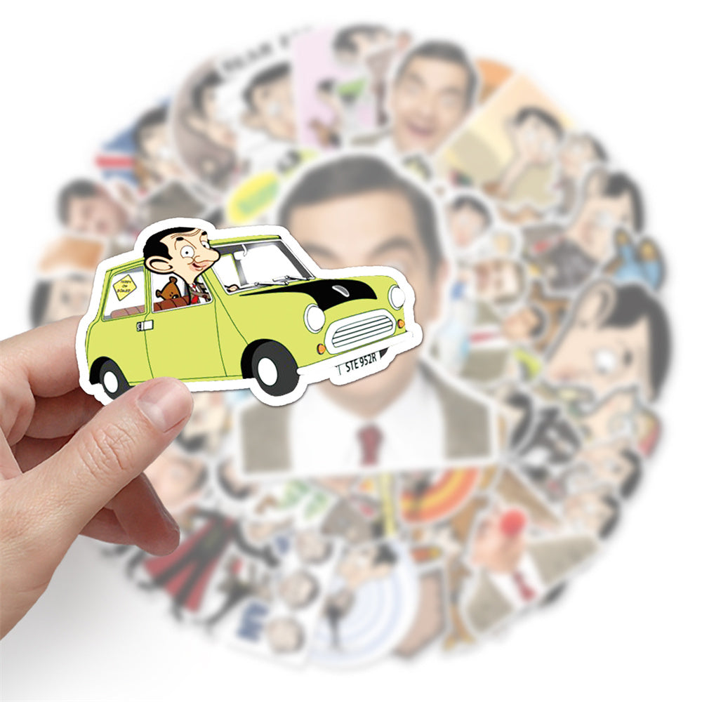 50PCS Mr. Bean Cartoon Doodle Stickers Exquisite, Fashionable, Creative DIY Decorative Decals Perfect for Notebooks, Skateboards, Bags, Phone Cases, Helmets, Guitars, and Stationery Boxes