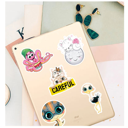 50PCS Cute Cartoon Big Eyes Stickers Cute Animal Head Stickers Cartoon Children Stationery Stickers