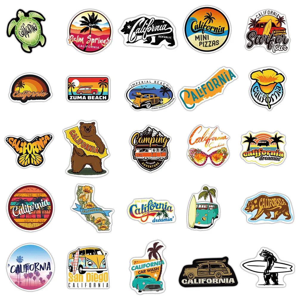 50pcs California Travel Animal Personality Pattern Graffiti Sticker Luggage Laptop Ipad Gift Skateboard Sticker