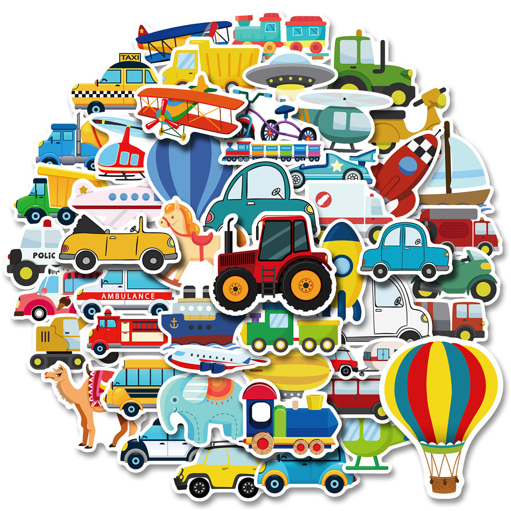 50PCS Construction Vehicle Doodle Stickers, Cute Excavator & Truck Cartoon Decals for Boys, Kids Room, and Toy Theme