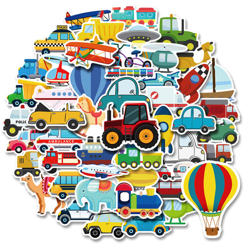50PCS Construction Vehicle Doodle Stickers, Cute Excavator & Truck Cartoon Decals for Boys, Kids Room, and Toy Theme