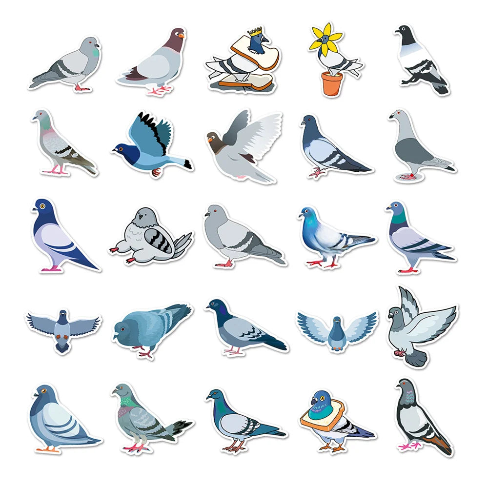 50 pieces of cartoon pigeon animal graffiti stickers, personalized, fashionable and creative decorative exquisite stickers, cups, guitars, helmets, refrigerators, popular decal toys