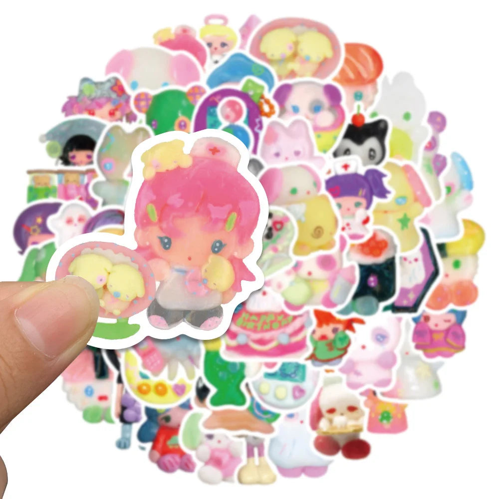 56 pieces of colorful and cute clay doll graffiti stickers, personalized, fashionable and creative DIY trendy decal toy luggage, laptop, helmet, guitar, popular and exquisite decorative stickers
