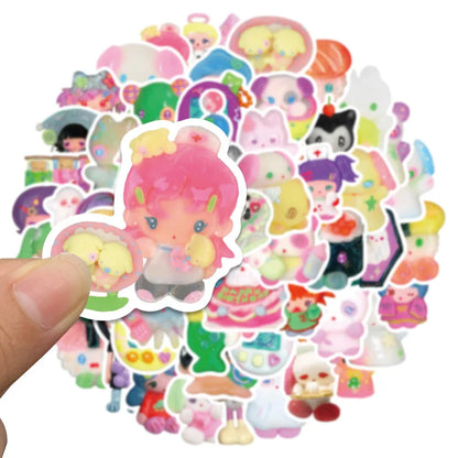 56 pieces of colorful and cute clay doll graffiti stickers, personalized, fashionable and creative DIY trendy decal toy luggage, laptop, helmet, guitar, popular and exquisite decorative stickers