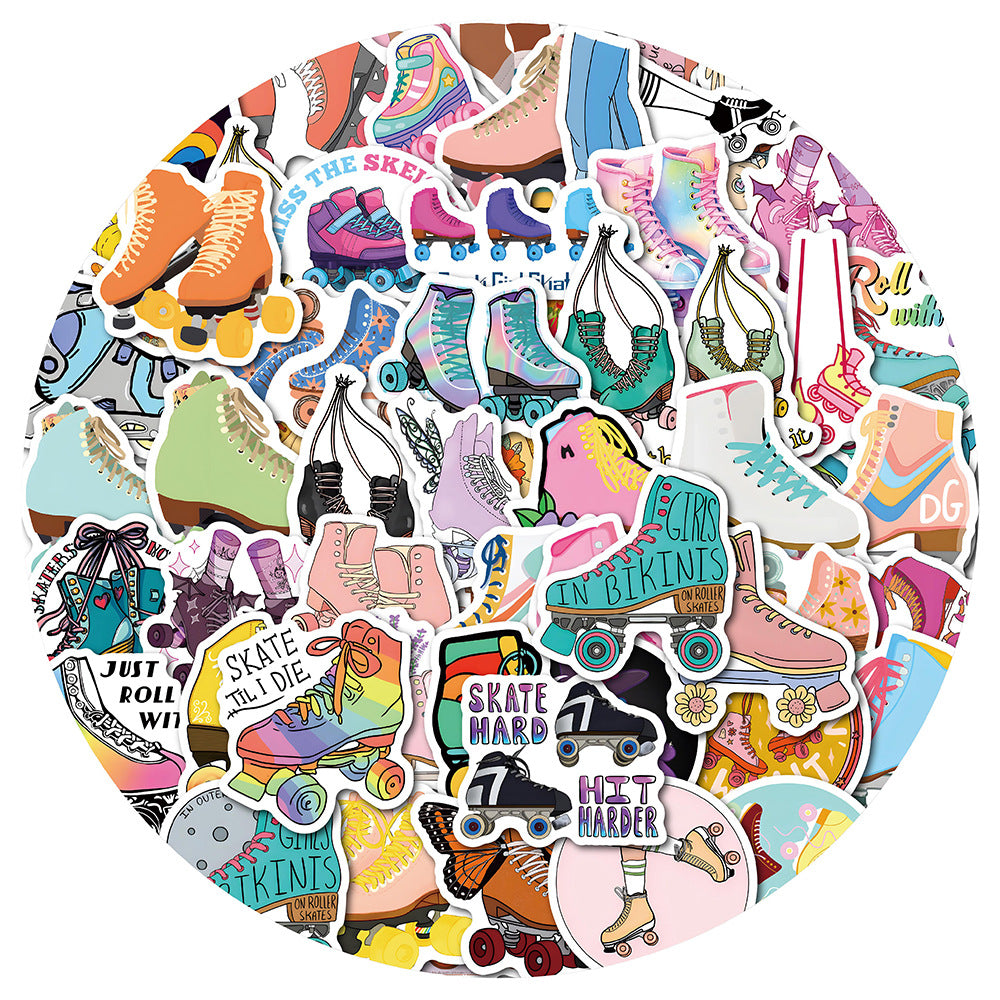 60PCS Retro Roller Skate Doodle Stickers, Vintage Cartoon Decals for Roller Rink Vibes and 80s Nostalgia