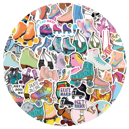 60PCS Retro Roller Skate Doodle Stickers, Vintage Cartoon Decals for Roller Rink Vibes and 80s Nostalgia