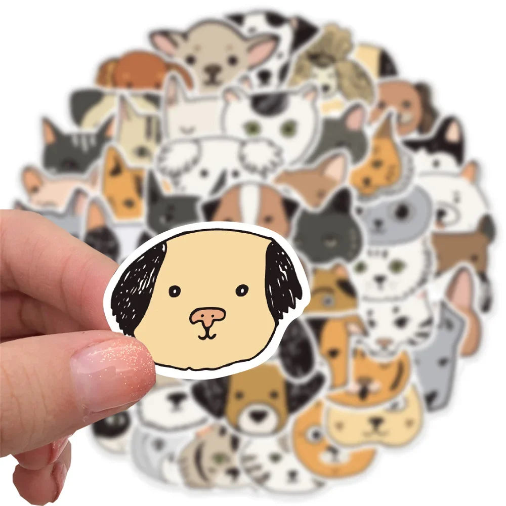 50PCS Cartoon Cat Dog Mixed Graffiti Waterproof Sticker Personalized Decoration Notebook Water Cup Helmet Guitar