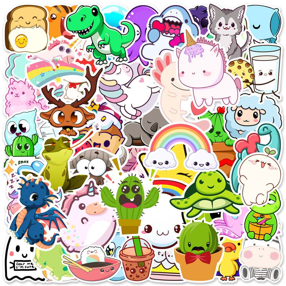 50PCS Cute Animal Doodle Stickers, Assorted Cartoon Creature Vinyl Decals for Laptop, Journal, Water Bottle