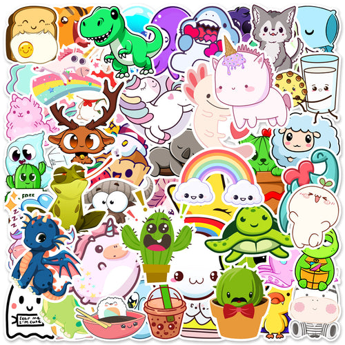 50PCS Cute Animal Doodle Stickers, Assorted Cartoon Creature Vinyl Decals for Laptop, Journal, Water Bottle