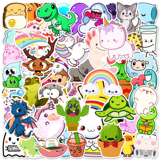 50PCS Cute Animal Doodle Stickers, Assorted Cartoon Creature Vinyl Decals for Laptop, Journal, Water Bottle