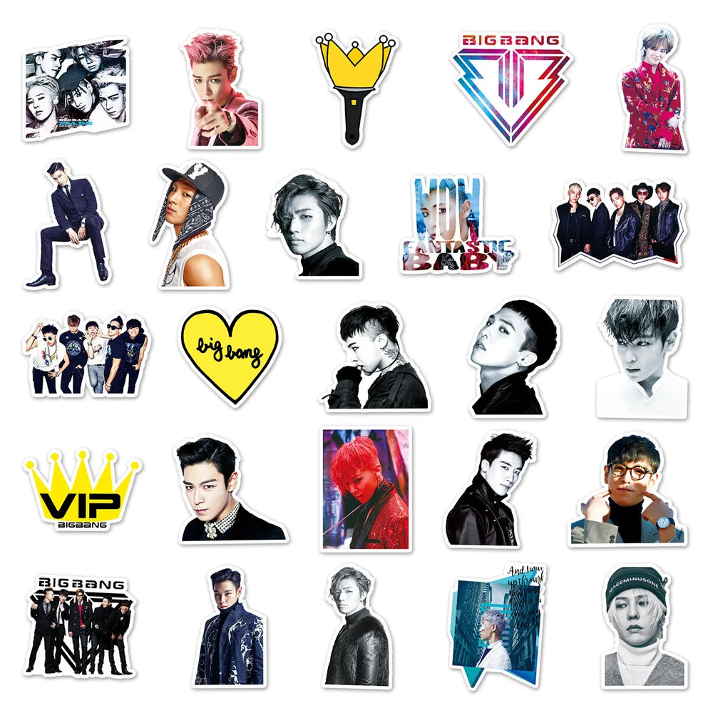 50pcs Korean Pop Boy Group Big Bang Sticker For Luggage Laptop Ipad Skateboard Guitar Mug Notebook Mug Sticker