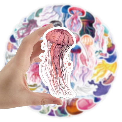 50PCS Medusan Consciousness Stickers - Bioluminescent Sentience Decals for Pre-Nervous System Journals, Neural Network Precursor Maps & Mind Without Brain Studies