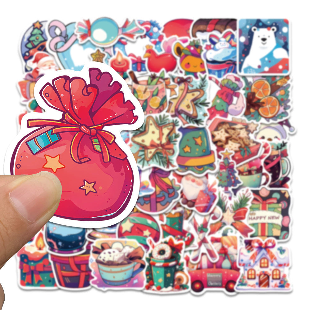 50PCS Christmas Gift Doodle Stickers, Cute Cartoon Holiday Vinyl Decals for Xmas Gifts, Cards, and Festive Decor